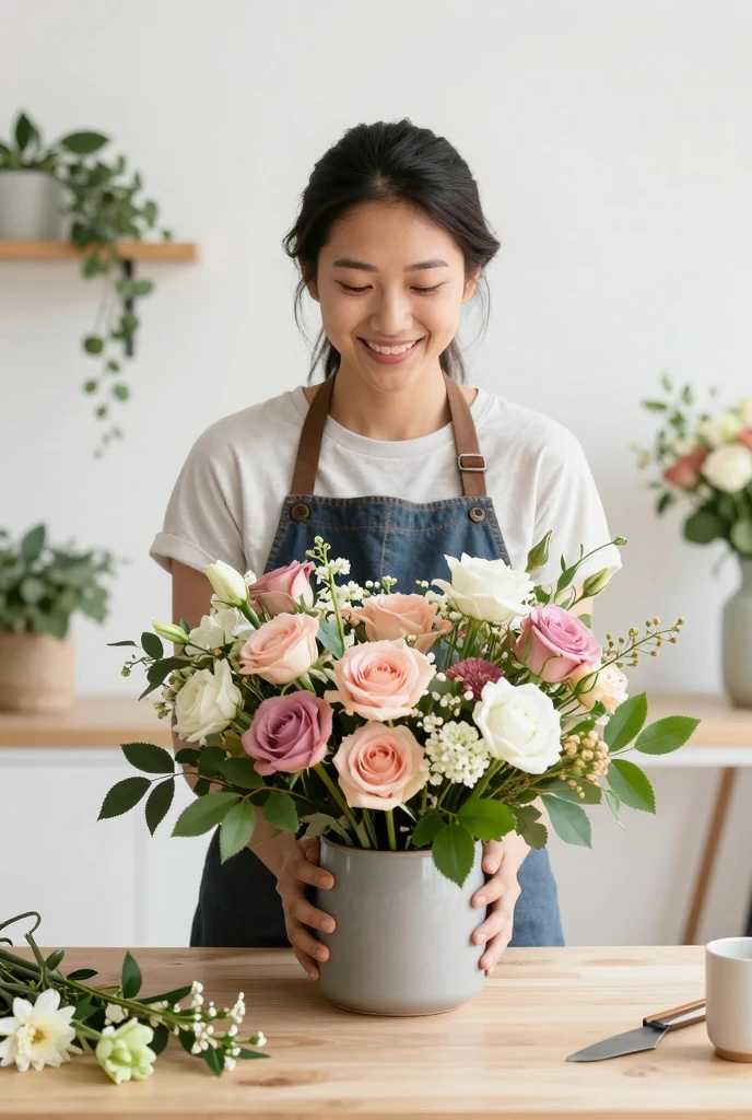 Florist creating custom bespoke flower arrangement